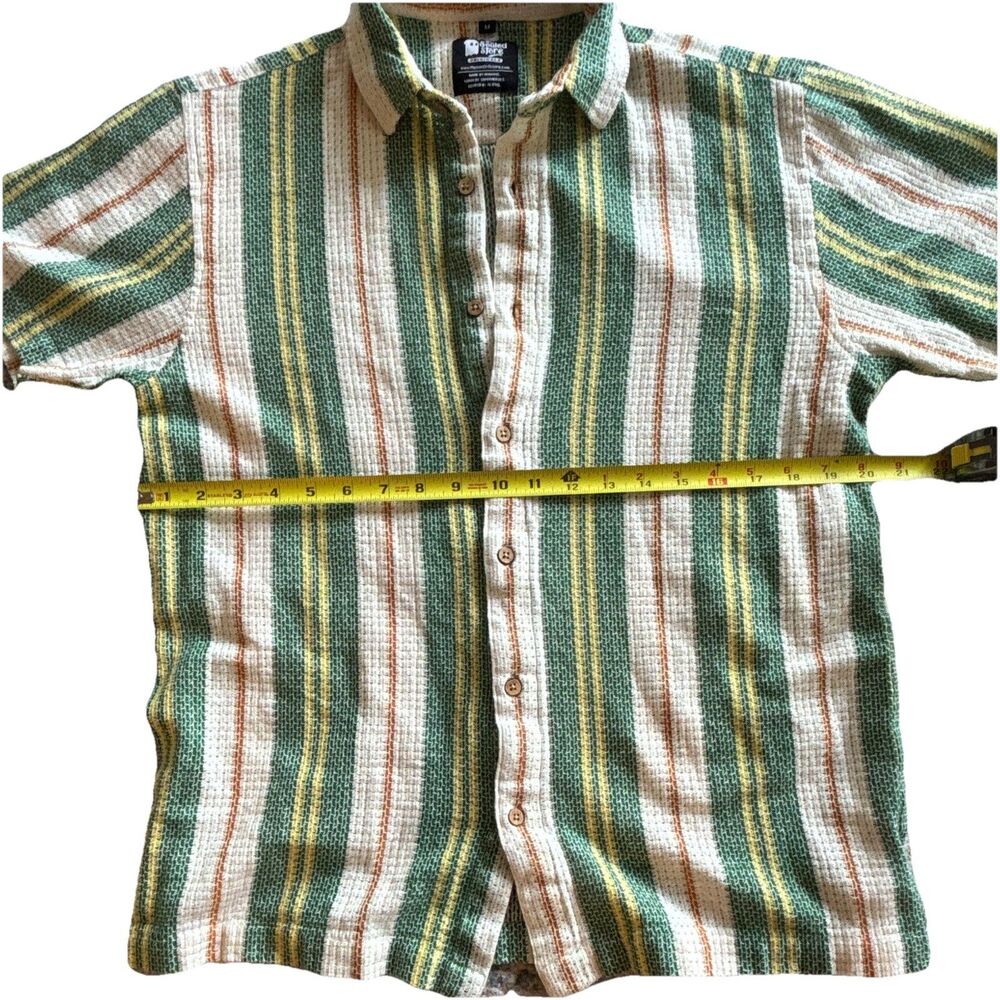 The Souled Store Men's M Striped Button-Up Shirt Green Cotton Short Sleeve - Picture 2 of 7